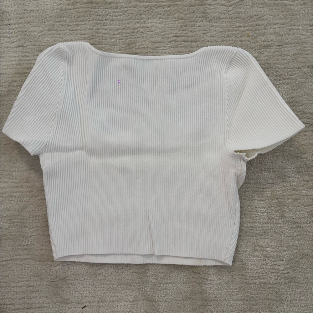 White Babaton Ribbed Contour Crop Top - Picture 6 of 7